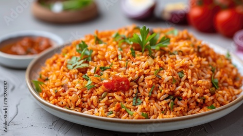 Turkish bulgur pilaf with tomato sauce served on a plate known as meyhane pilavi