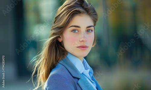 A corporate woman in a ligh...