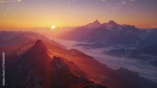 stunning swiss landscape with mountains at sunrise