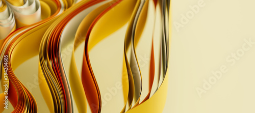 Beige and yellow layers of cloth or paper warping. Abstract fabric twist with shallow DOF. 3d render illustration © garrykillian