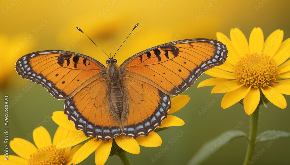 Fototapeta premium Butterfly on Yellow Flowers