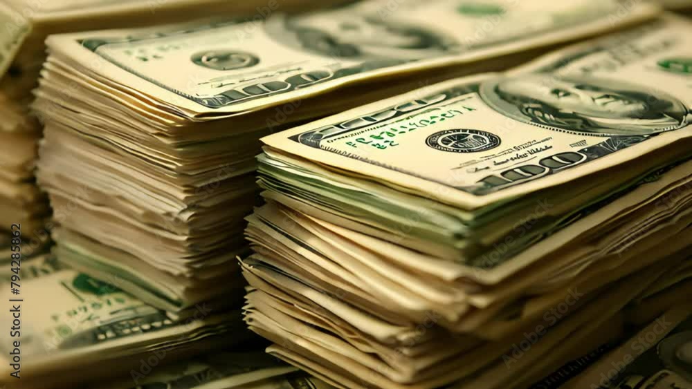 Large stacks of dollar bills stacked on a table symbolize significant income and monetary assets, representing financial prosperity and the accumulation of wealth. Large stacks of dollar bills stacked on a table symbolize significant income and monetary assets, representing financial prosperity and the accumulation of wealth.