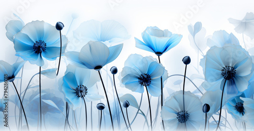 Blue Poppies in Watercolor: A Delicate Botanical Illustration Inspired by Nature