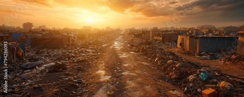 Sunset over impoverished shanty town