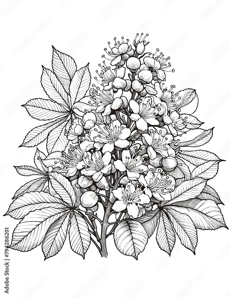 Horse Chestnut Flowers Sketch Coloring Sheet. Horse Chestnut Bloom ...