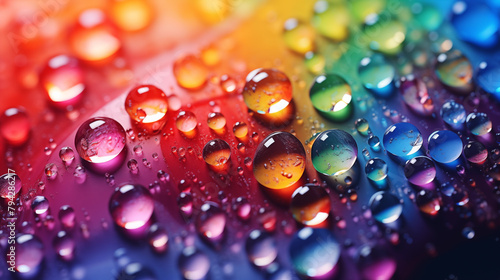 drops of colorful rainbow water on a glass