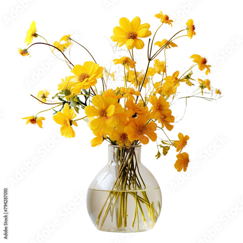yellow flowers in vase isolated on transparent background Generative AI
