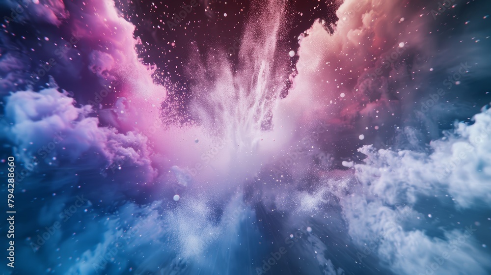 Stunning illustration of colorful particles in cosmic cloud explosion