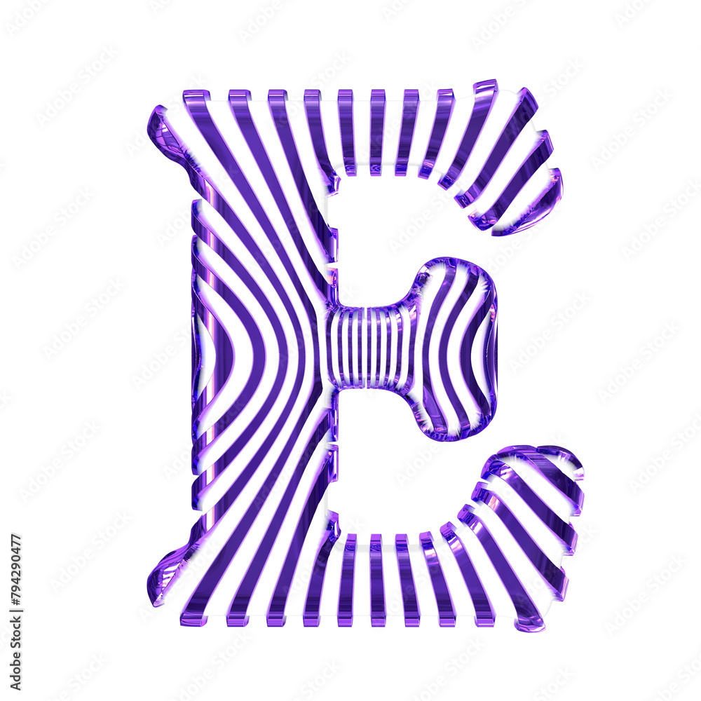 White symbol with purple vertical ultra-thin straps. letter e White symbol with purple vertical ultra-thin straps. letter e
