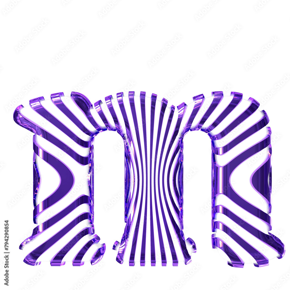 White symbol with purple vertical ultra-thin straps. letter m White symbol with purple vertical ultra-thin straps. letter m