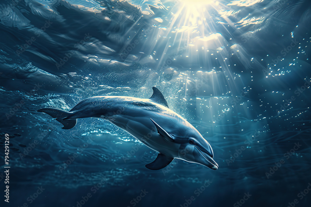 Naklejka premium Dolphin in blue pacific ocean