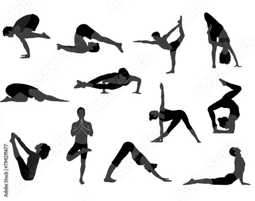 Yoga pose silhouette illustration collection