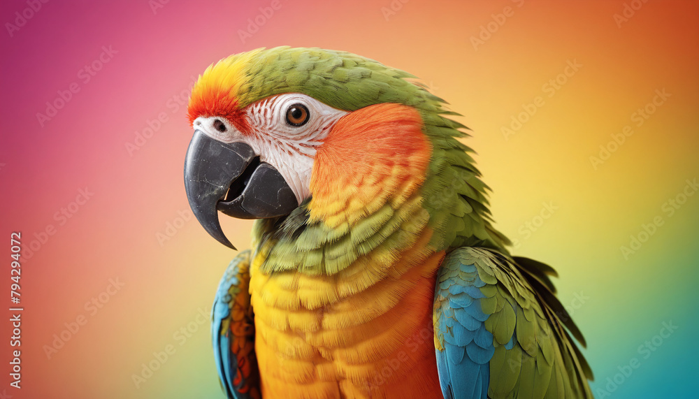 Obraz premium Colorful Parrot Against Gradient Rainbow Background