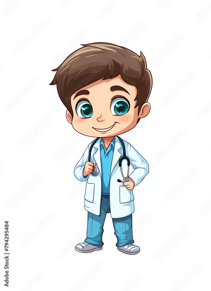 Friendly cartoon male doctor with a stethoscope, smiling confidently in a white coat on a transparent background. Generative AI Friendly cartoon male doctor with a stethoscope, smiling confidently in a white coat on a transparent background. Generative AI