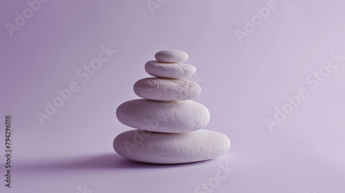 Stack of smooth white stones on a purple background