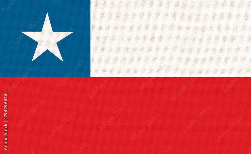 Flag of Chile. Chilean flag on fabric surface. National symbol of Chile Flag of Chile. Chilean flag on fabric surface. National symbol of Chile