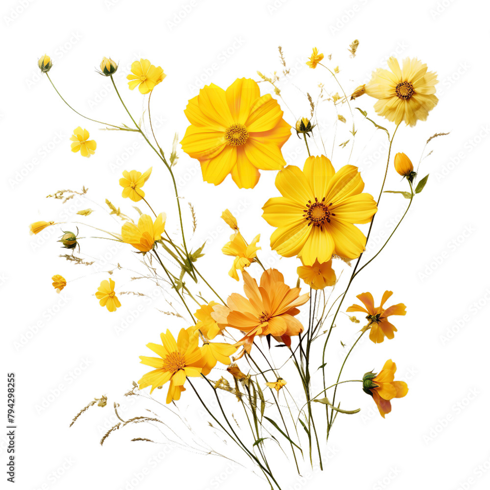 yellow flowers in vase isolated on transparent background Generative AI yellow flowers in vase isolated on transparent background Generative AI