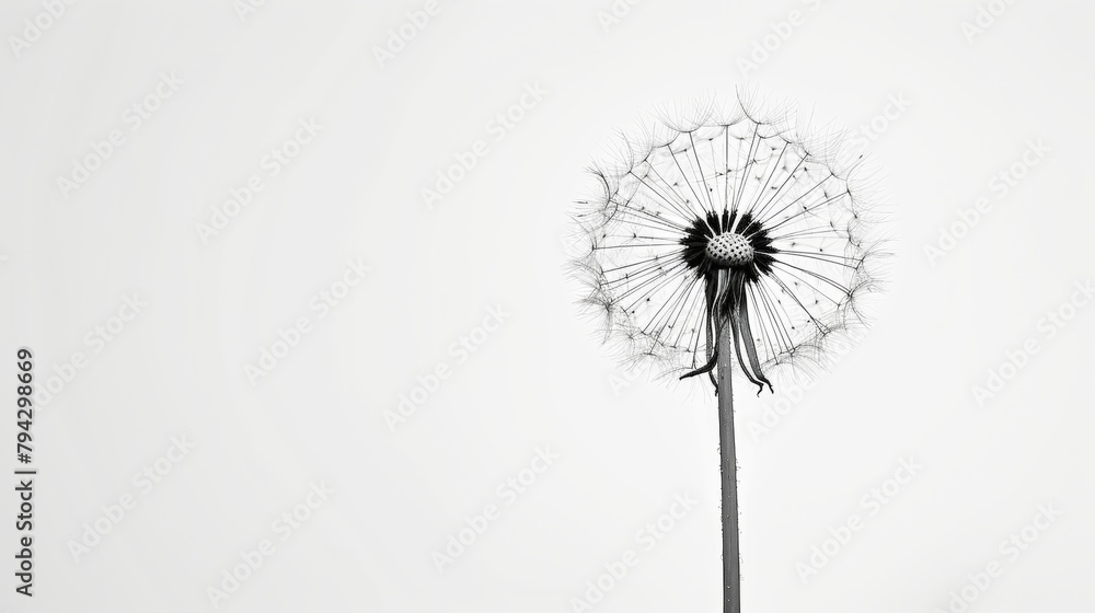 Fototapeta premium Black and white image of a dandelion seed head