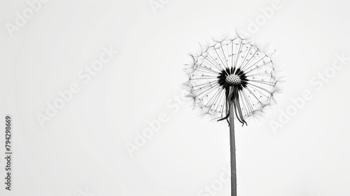 Black and white image of a dandelion seed head