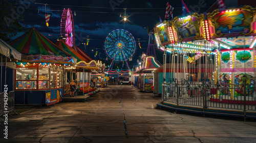 A carnival with many rides and lights