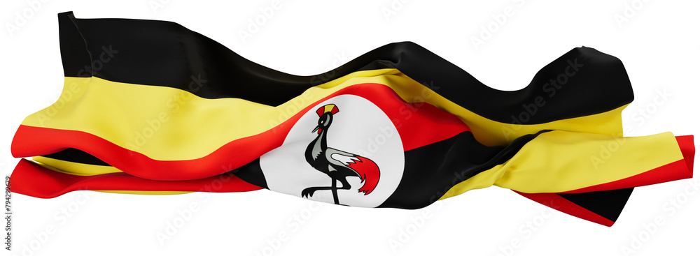Elegant Drapery of the Ugandan Flag with Its Iconic Crested Crane Emblem