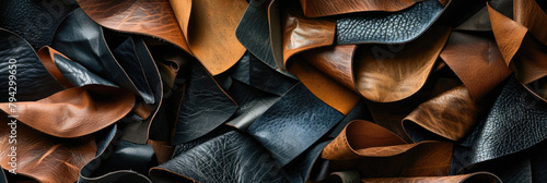 Abstract compositions made of leather and felt pieces photo