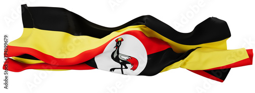 Elegant Drapery of the Ugandan Flag with Its Iconic Crested Crane Emblem