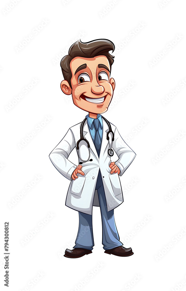 Friendly cartoon male doctor with a stethoscope, smiling confidently in a white coat on a transparent background. Generative AI Friendly cartoon male doctor with a stethoscope, smiling confidently in a white coat on a transparent background. Generative AI