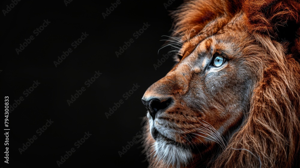 Color profile of a lion's head against a black background.