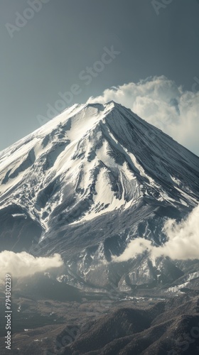 Snowy mountain peak with clouds
