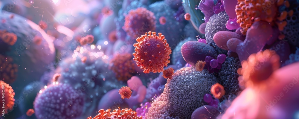 Fototapeta premium Colorful 3D illustration of various virus particles