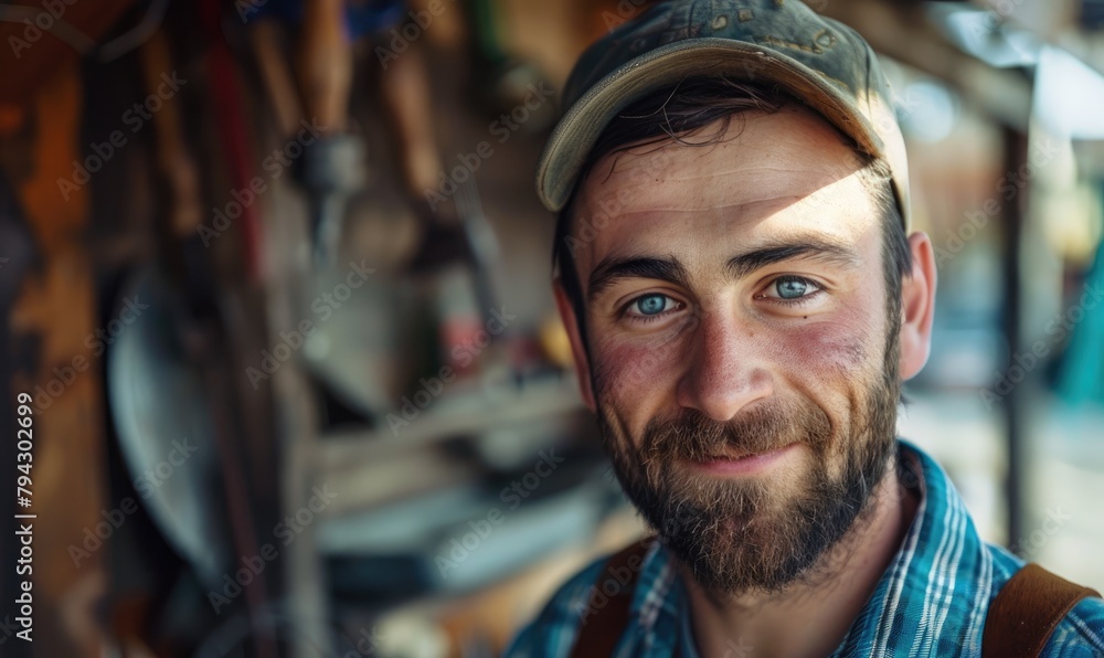 A young smiling craftsman