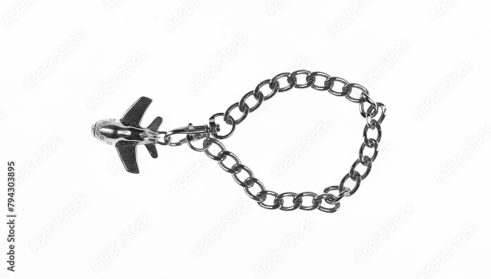 airplane necklace on a chain isolated on white background airplane necklace on a chain isolated on white background