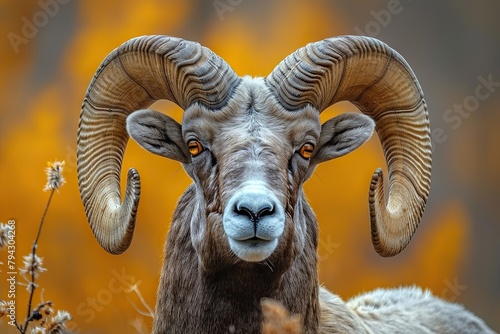 The Majestic Stance of a Rocky Mountain Bighorn Sheep Ram, Captured in its Wild Natural Habitat © photobuay