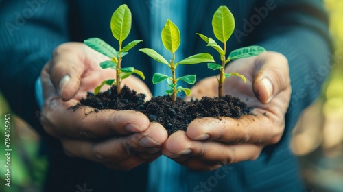 Hands Nurturing Young Plants Symbolizing Growth