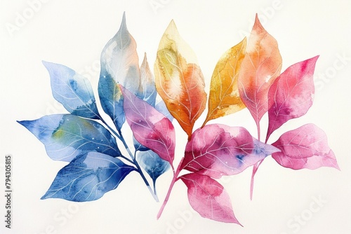 watercolor painting of multicolored leaves