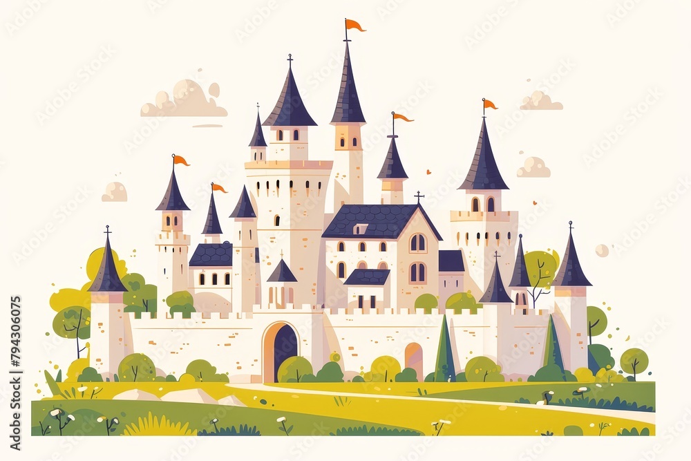 white cartoon castle with turrets