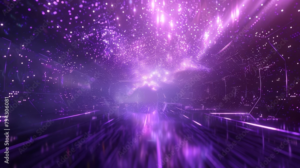 Obraz premium immersive virtual reality space with glowing purple stars and connections futuristic digital network concept abstract 3d render