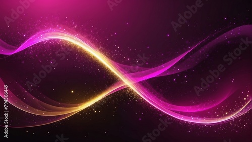 Magenta Pink Background, Digital Signature with Twinkling Particles, Waves of Magenta, and Darkened Corners. Golden Light Beams Illuminate the Composition.