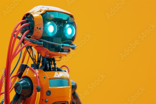 A yellow robot with blue eyes