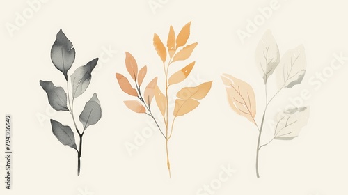 Minimalist Botanical Illustration with Muted Pastel Palette