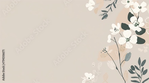 minimalist floral PC wallpaper, muted color palette, botanical shapes