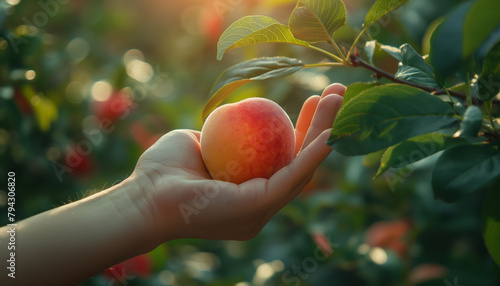 A woman hand holding a peach