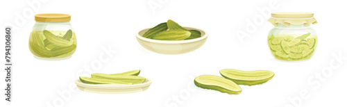 Homemade Pickled Cucumber or Gherkin Vector Set