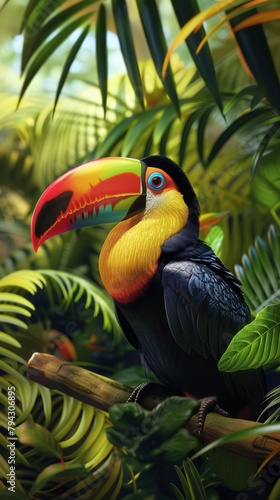 Vibrant toucan in lush jungle