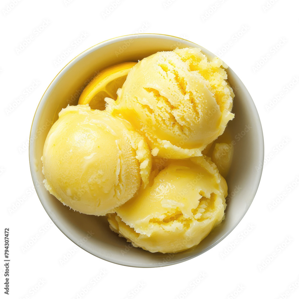 Delicious Bowl of Lemon Sorbet Isolated on a Transparent Background Delicious Bowl of Lemon Sorbet Isolated on a Transparent Background