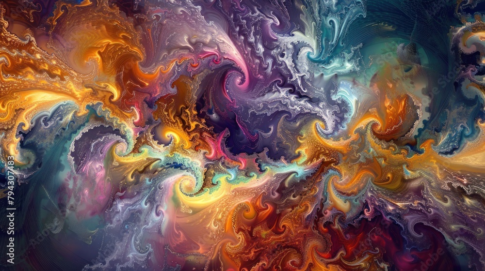Abstract magic background made using liquid acrylic technique, displaying sparks of joy and celebration