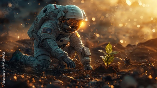 Astronaut encounters new life on alien planet photo