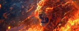 Fiery lion roaring in flames