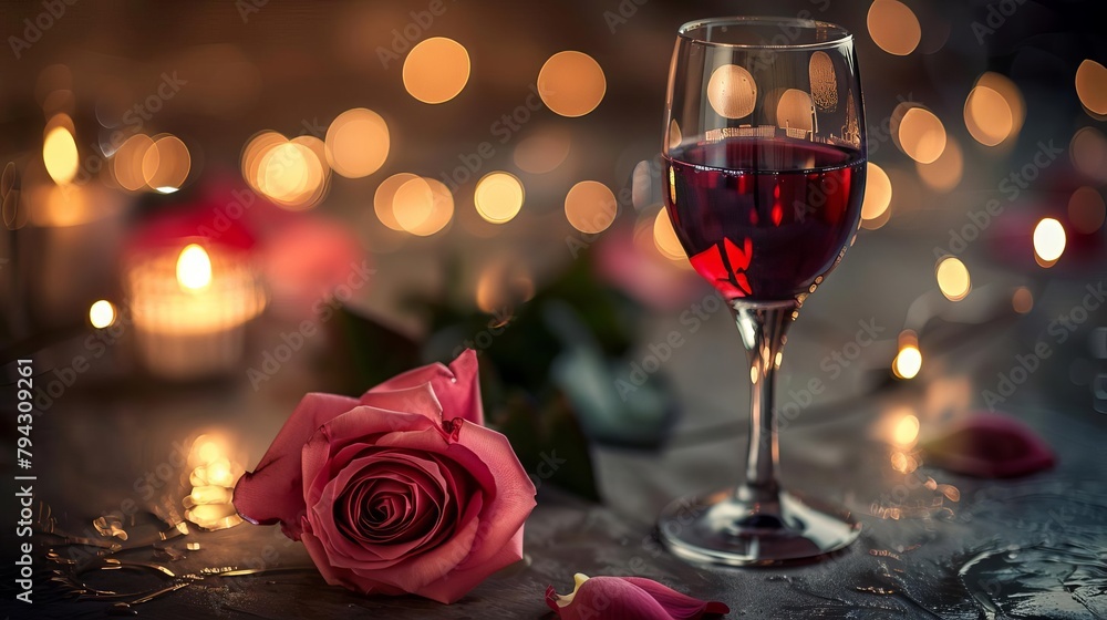 romantic still life with glass of red wine and delicate pink rose intimate atmosphere romantic still life with glass of red wine and delicate pink rose intimate atmosphere